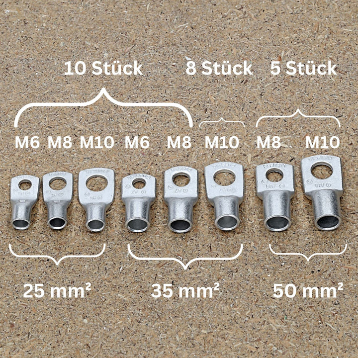 Rohrkabelschuhe Set unisoliert 68-teilig 25–50mm² M6/M8/M10 - Bild 2
