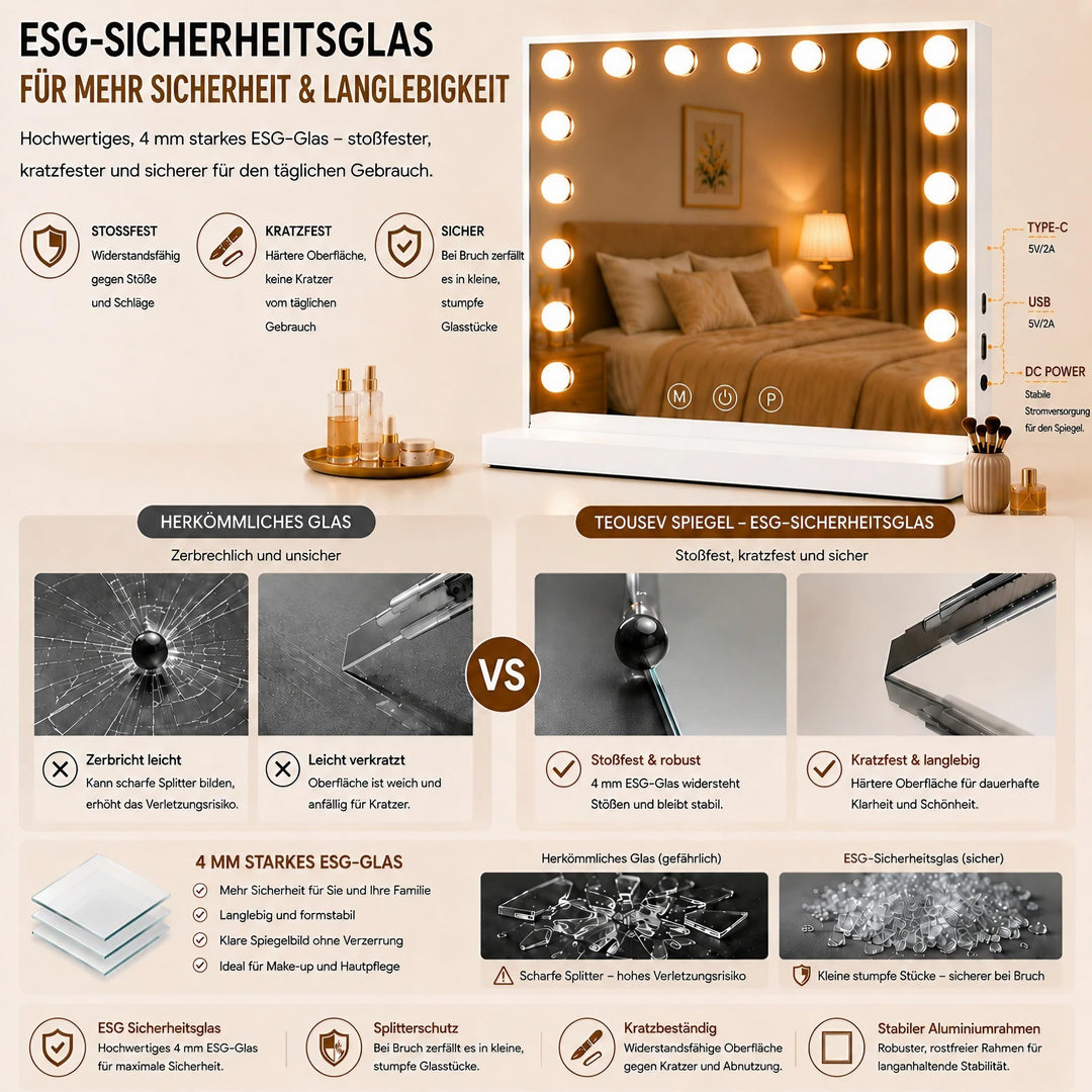 Hollywood-Schminkspiegel beleuchtet 60x52 cm mit LED und 10x Vergrösserung - Bild 3