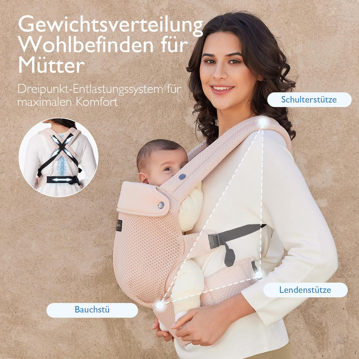 Babytrage Netz Air-Mesh ab Geburt 3,2–20 kg ergonomisch Rosa - Bild 5