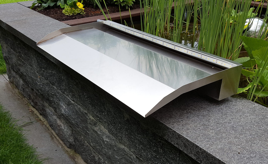 Edelstahl Wasserfall 60 cm Breite mit LED warmweiss für Pool und Teich - Bild 6
