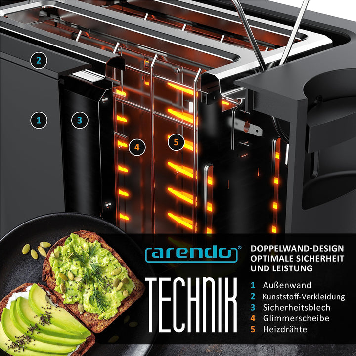 Toaster 2 Scheiben Edelstahl Touchpanel 800W mit Brötchenaufsatz 7 Bräunungsgrade - Bild 5