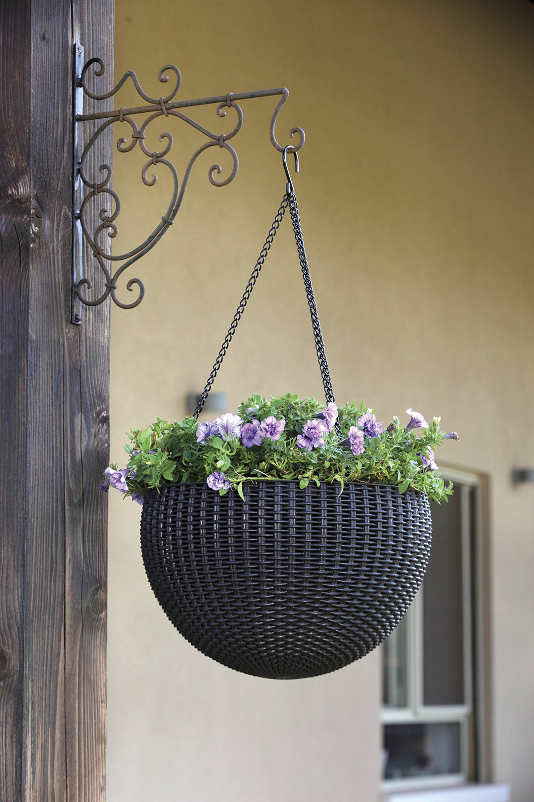 Pflanzampel Kunststoff Rattan-Optik mit Kette und Haken anthrazit - Bild 2