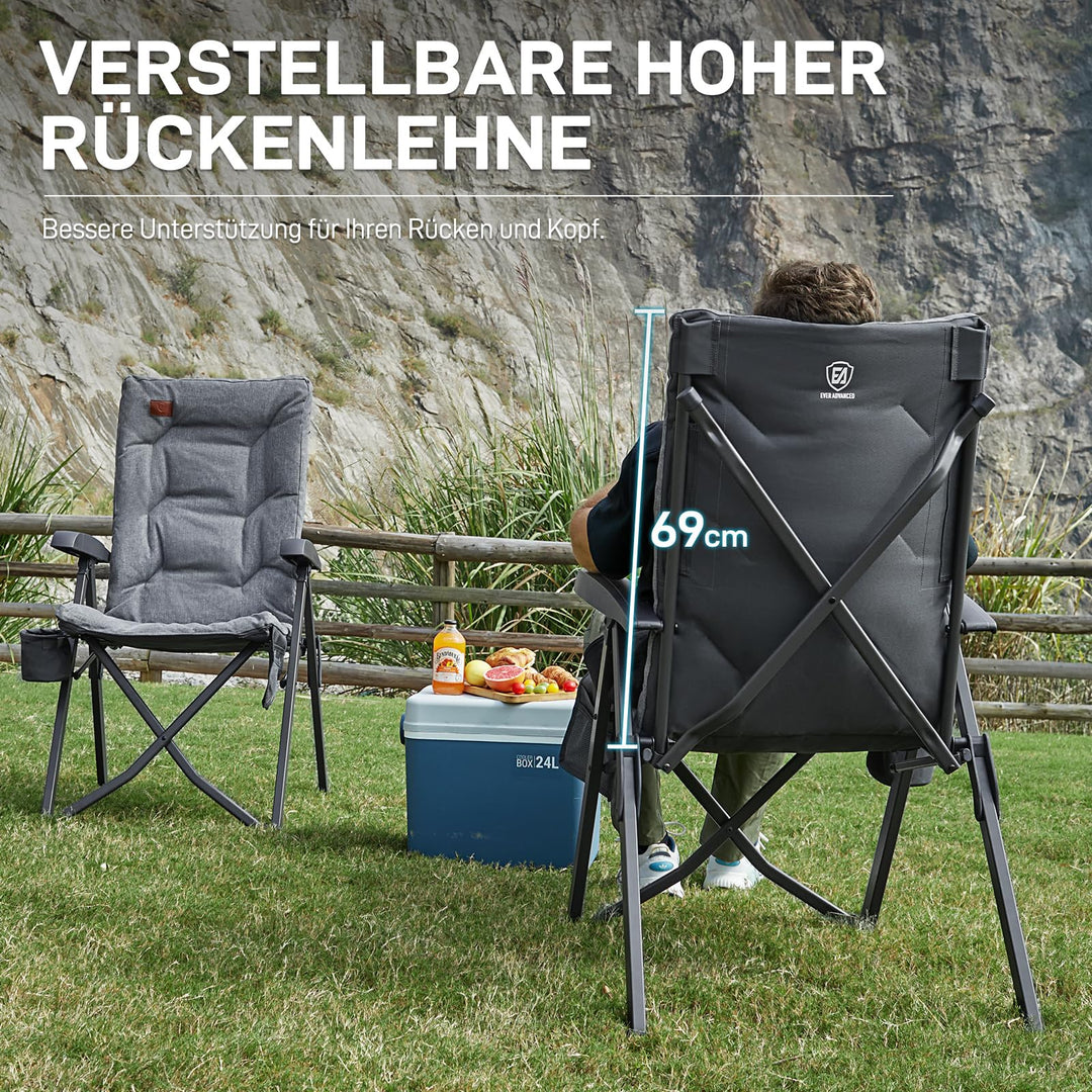 Campingstuhl faltbar gepolstert 2er-Set 150 kg Traglast grau - Bild 8