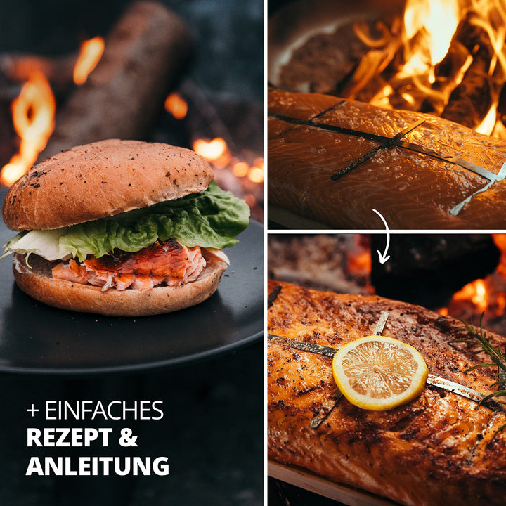 Flammlachsbrett Birkenholz mit Edelstahl-Halterung und Winkelsystem - Bild 6