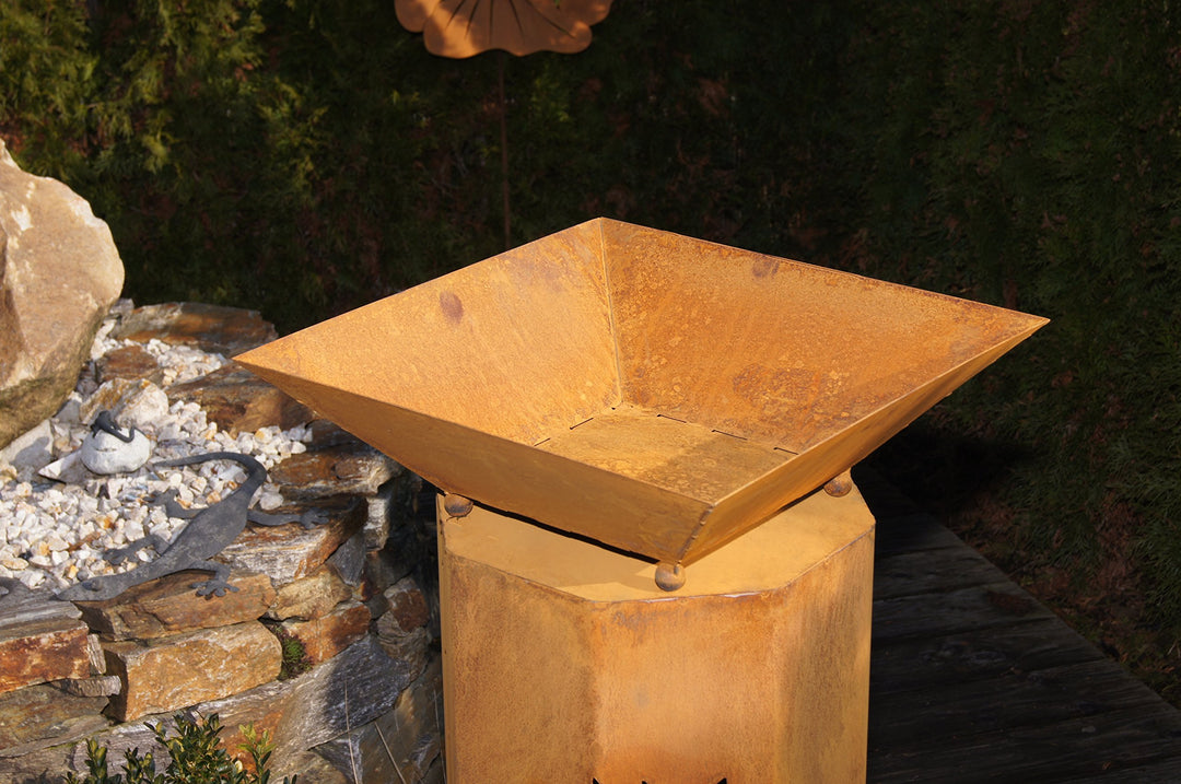Garten-Stele Edelrost Oktagon mit Alpaka-Motiv und Schale 116 cm - Bild 3