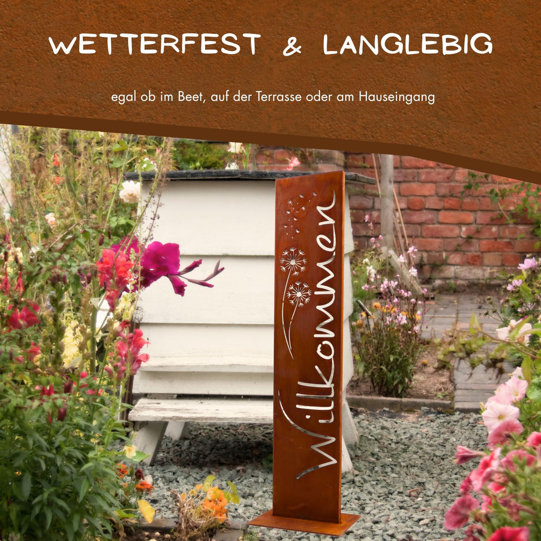 Willkommensschild Cortenstahl Edelrost 71 cm Stele Gartendeko - Bild 6