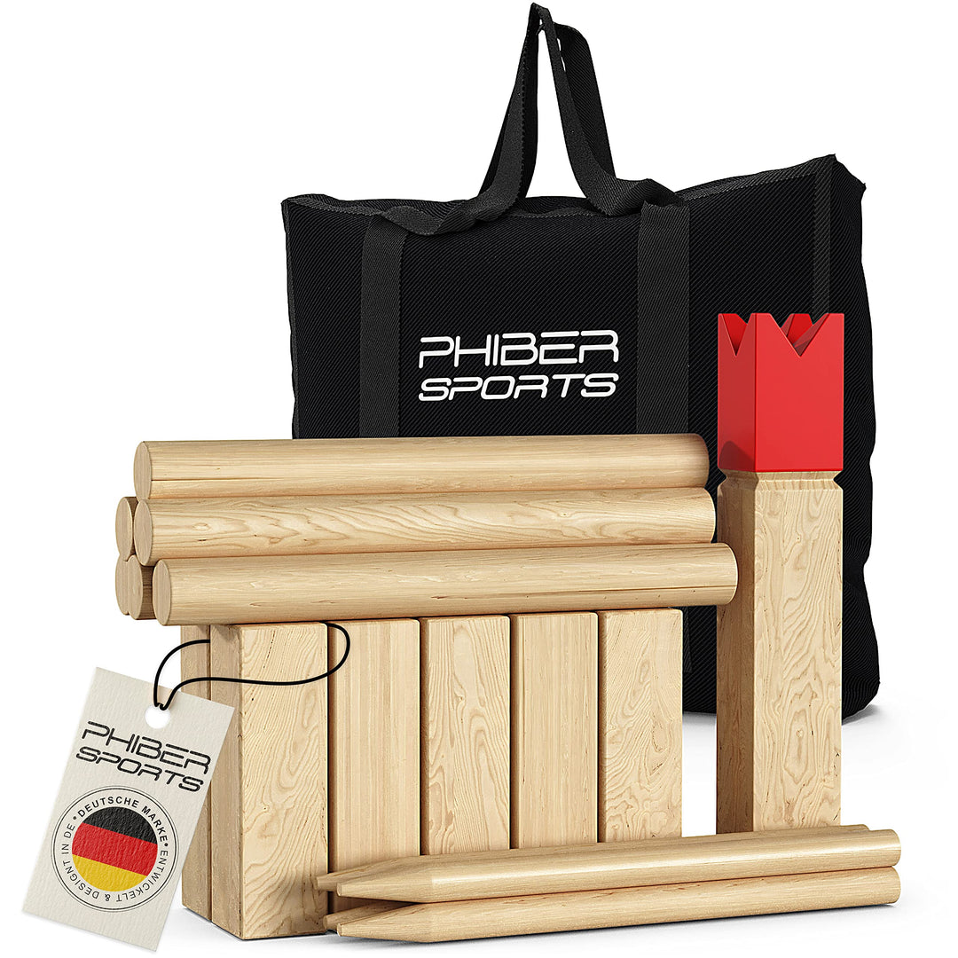Kubb Holzspiel aus Gummibaumholz mit Transporttasche