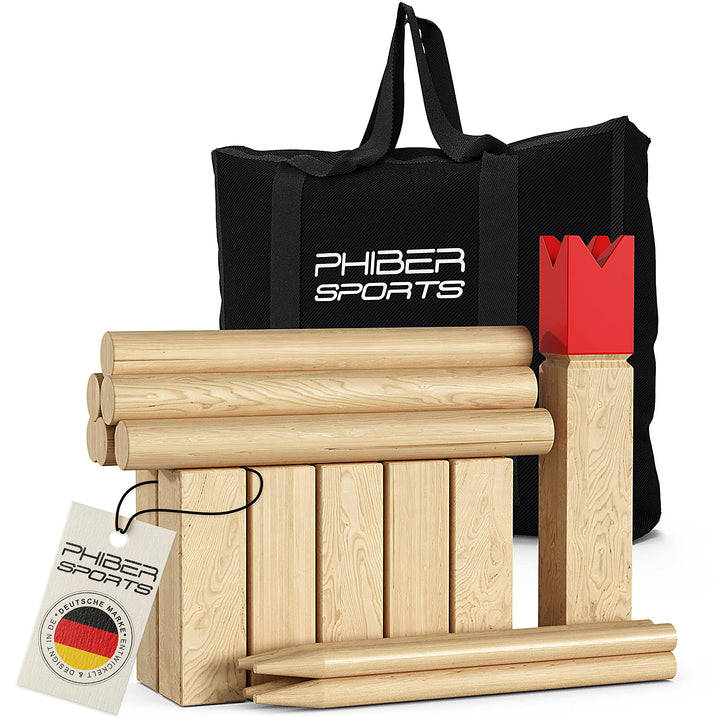 Kubb Holzspiel aus Gummibaumholz mit Transporttasche