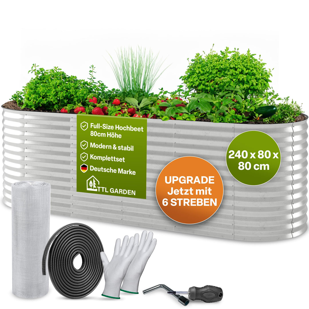 Hochbeet Metall verzinkt 240x80x80cm mit Ungeziefer-Draht