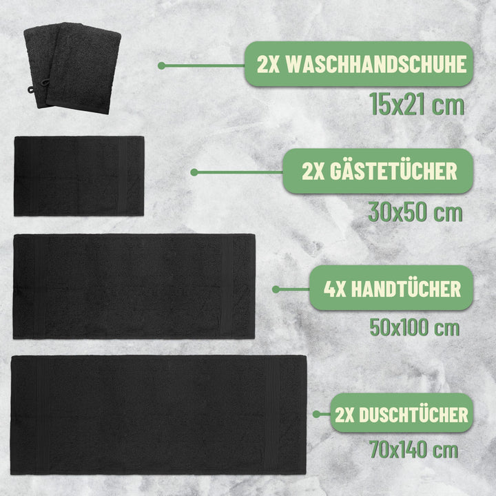 Handtuch-Set 10-teilig 100% Baumwolle schwarz – Duschtücher, Handtücher, Waschlappen - Bild 2