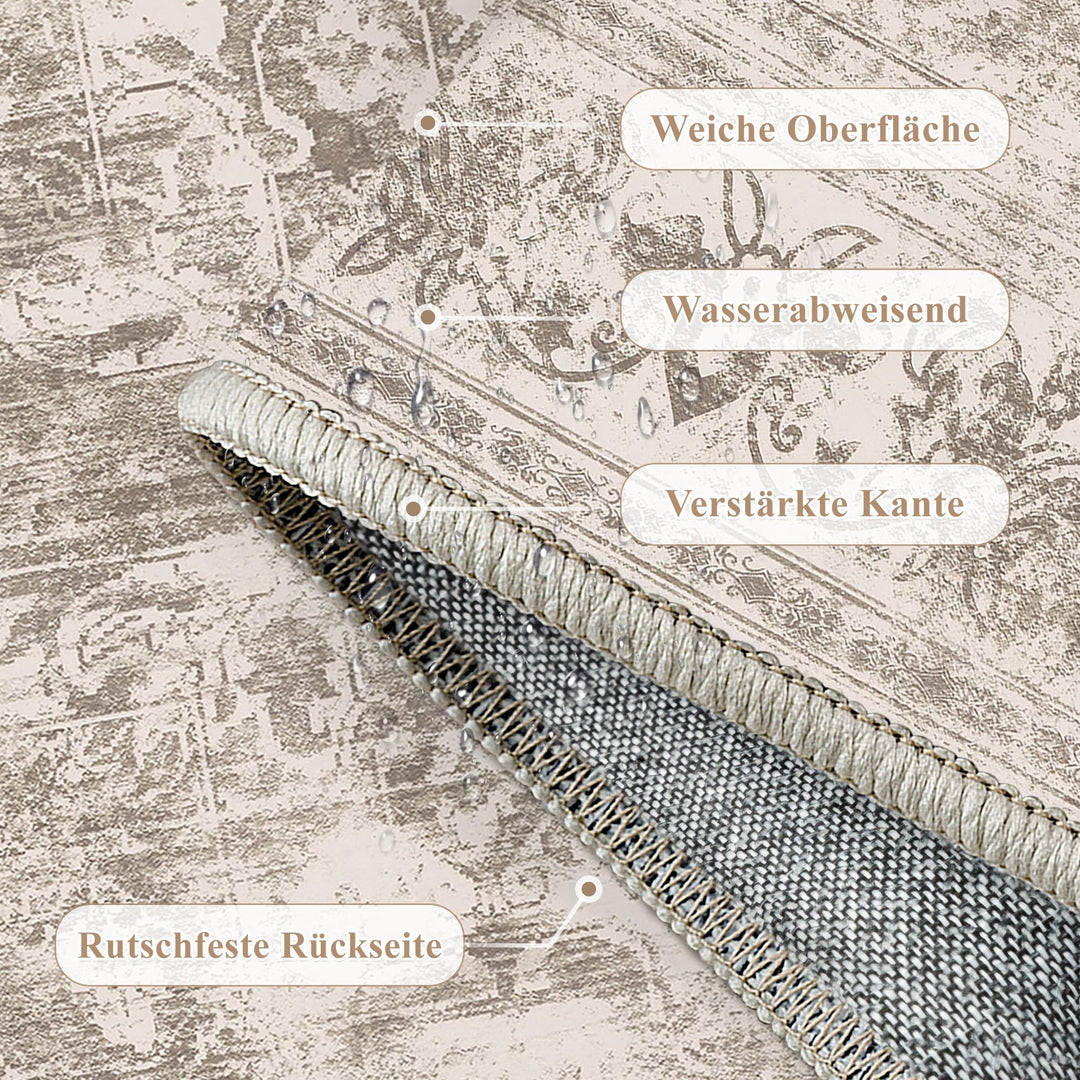 Vintage Teppich Wohnzimmer 240x300 cm waschbar Retro-Muster Beige - Bild 6