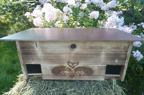 Igelfutterhaus XXL 80x40x32cm Vollholz mit Rattenklappe