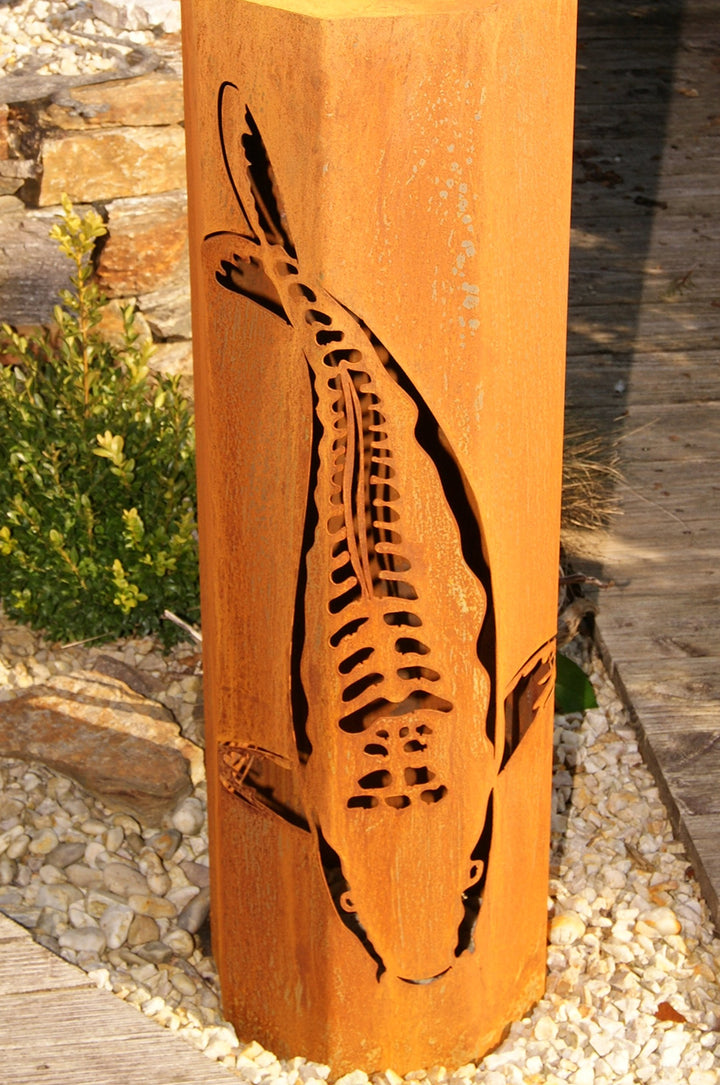 Garten-Stele Edelrost 8-Eckig Koi-Motiv mit Schale 116 cm - Bild 2