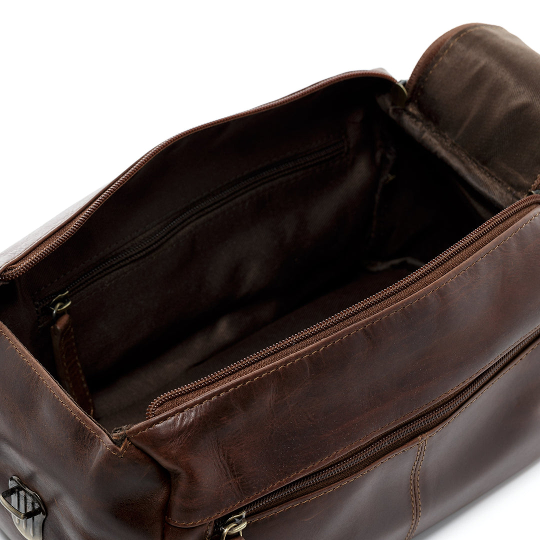 Kulturtasche Herren Echtleder handgefertigt Vintage-Look XL braun - Bild 5