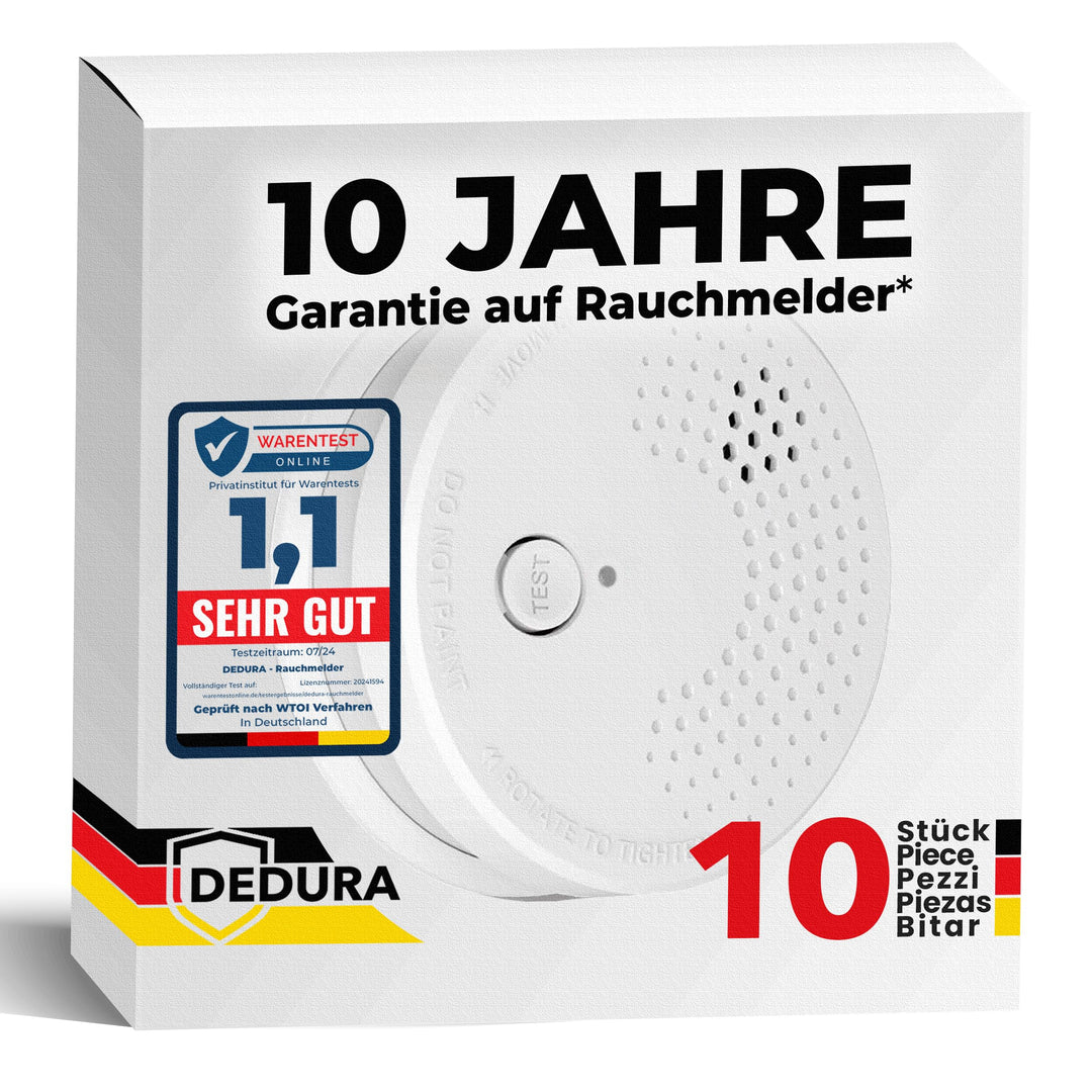 Rauchmelder 10er Set DIN EN14604 mit 9V Batterie und Magnethalterung