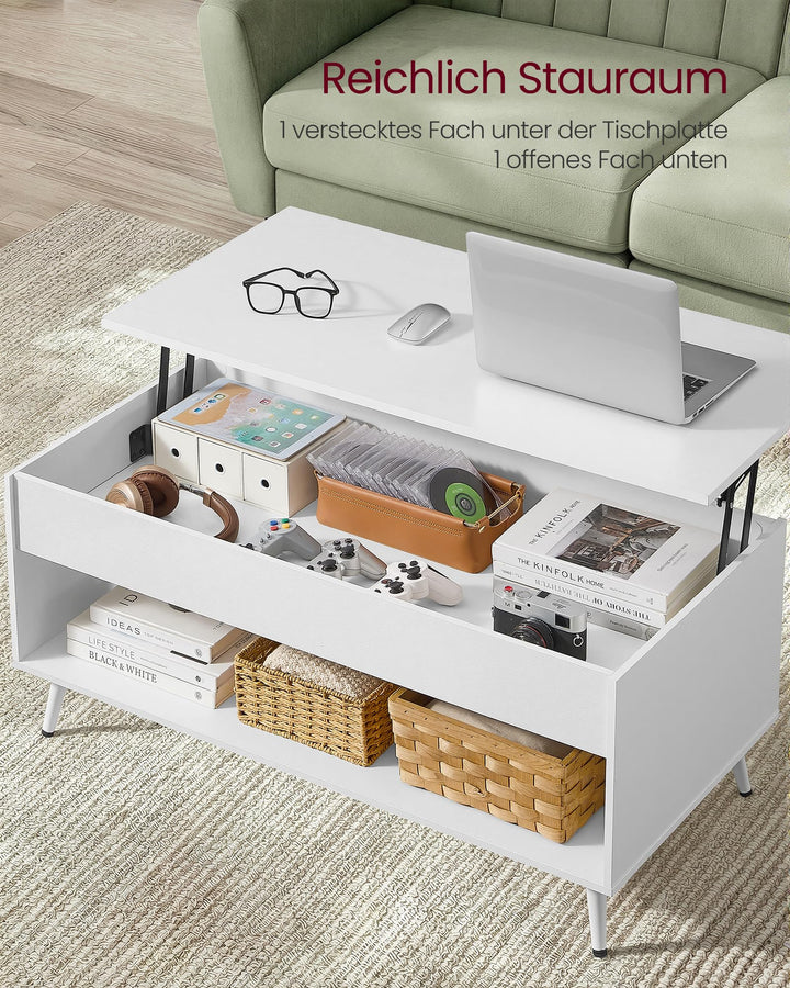 Couchtisch höhenverstellbar mit Stauraum 50x100 cm Weiss - Bild 4