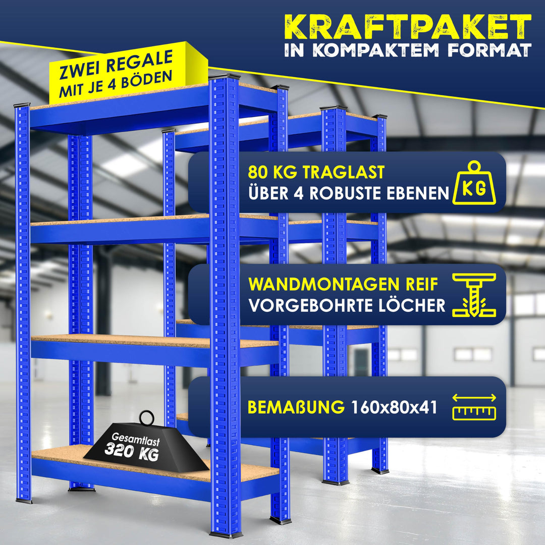 Schwerlastregal 2er-Set Metall MDF 160x80x40 cm 700 kg Keller Garage - Bild 2