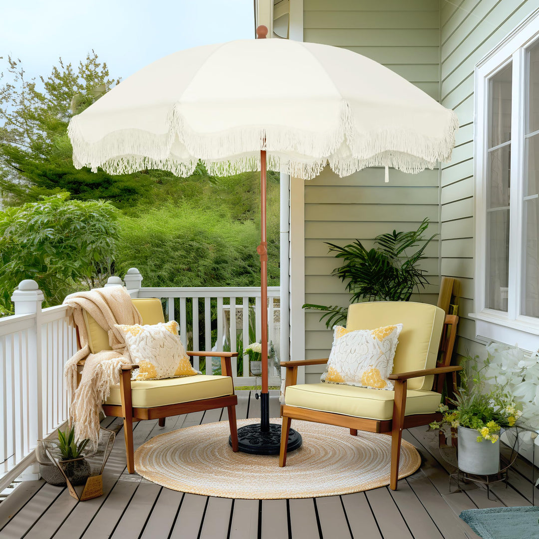 Sonnenschirm Balkon knickbar 200 cm rund mit Fransen UPF 50+ - Bild 2
