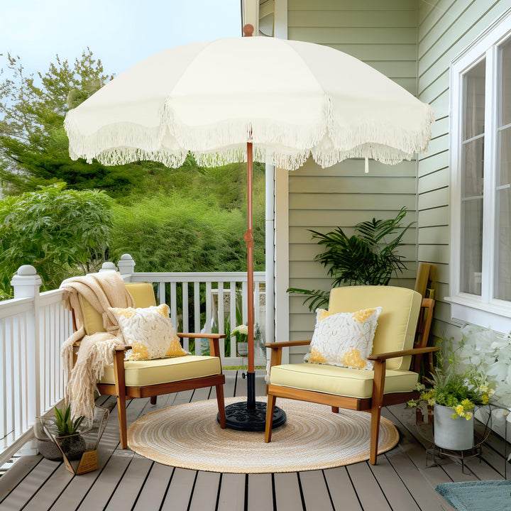 Sonnenschirm Balkon knickbar 200 cm rund mit Fransen UPF 50+ - Bild 2