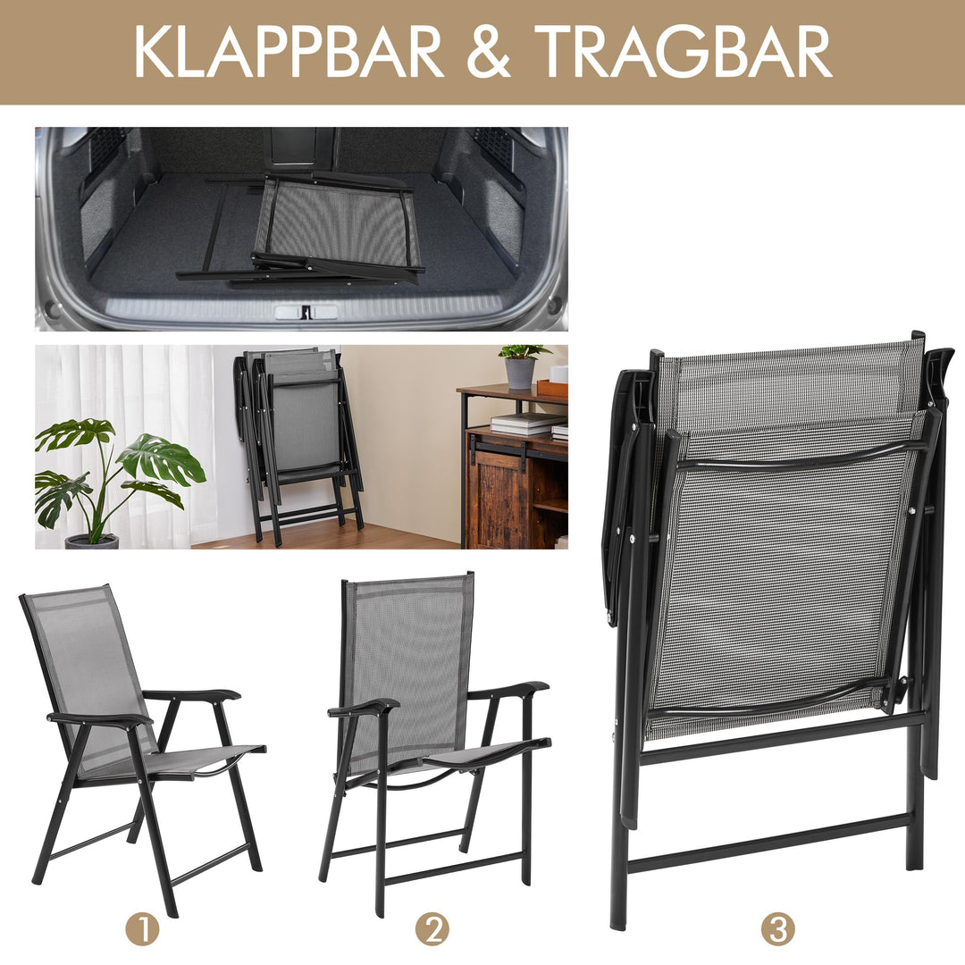 Gartenstuhl-Set 2x Klappstuhl Hochlehner Texteline mit Armlehnen grau - Bild 6
