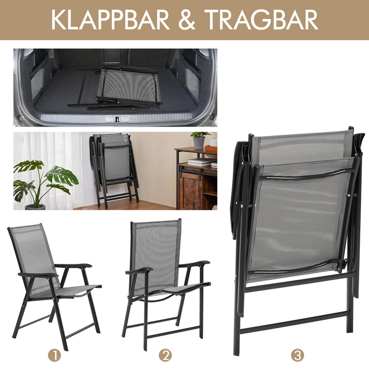 Gartenstuhl-Set 2x Klappstuhl Hochlehner Texteline mit Armlehnen grau - Bild 6