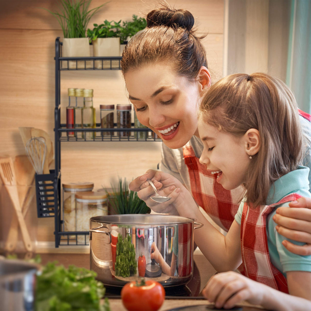 Küchenregal Arbeitsplatte 3 Ebenen Metall schwarz mit Besteckhalter - Bild 3