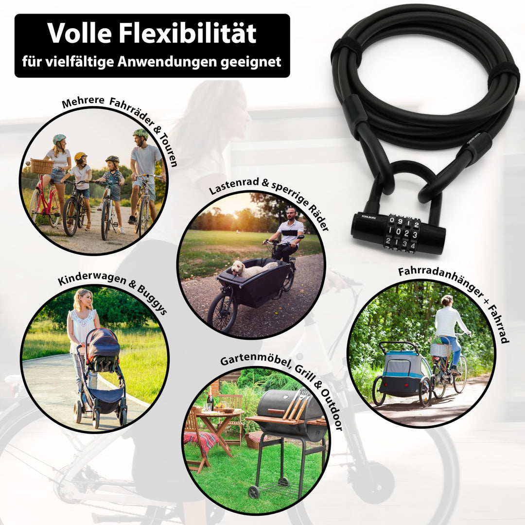 Kabelschloss 5m mit Zahlenkombination für Fahrrad &amp; Roller - Bild 2