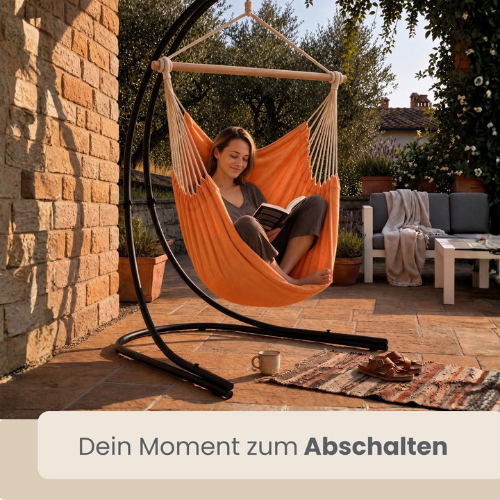 Hängesessel mit Gestell XXL 185x130cm Baumwolle für Garten Balkon - Bild 2