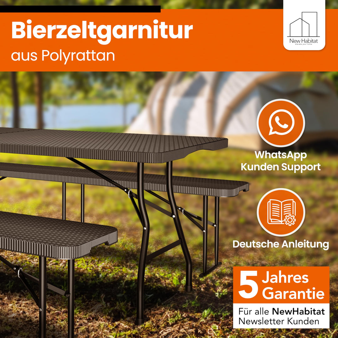 Bierzeltgarnitur Polyrattan klappbar 180 cm für 8 Personen - Bild 6