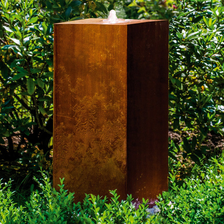 Würfelbrunnen Cortenstahl mit LED 30x30x30 cm Garten Terrasse