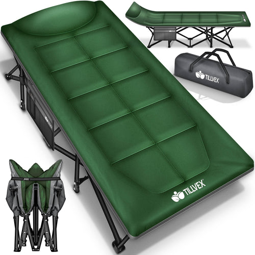 Campingbett klappbar mit Kopfpolster und Seitentasche bis 280 kg
