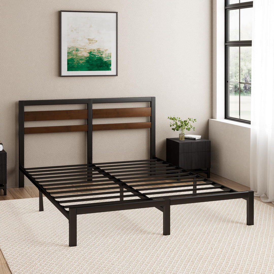 Bettgestell 140x200 cm Bambus &amp; Metall mit Kopfteil, Schwarz/Braun