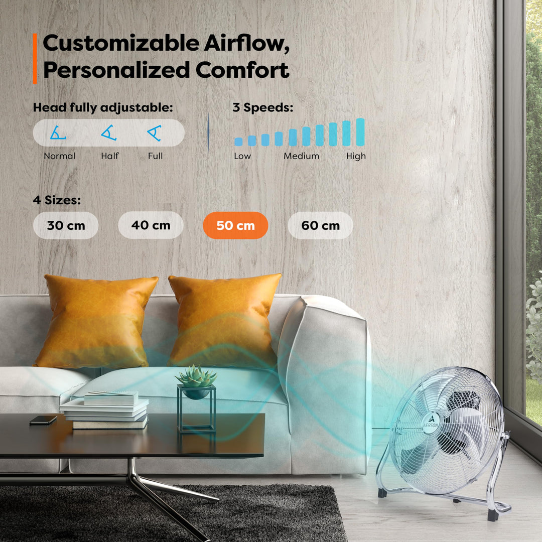 Bodenventilator 50cm Aluminium Turbinen-Design 120W 3 Stufen - Bild 2