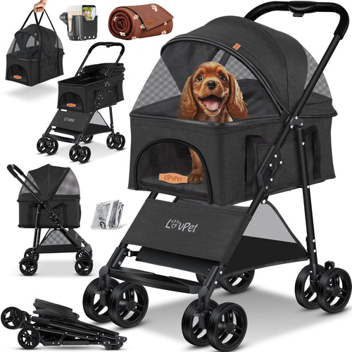 Hundewagen 2in1 faltbar mit Transportbox bis 20 kg anthrazit