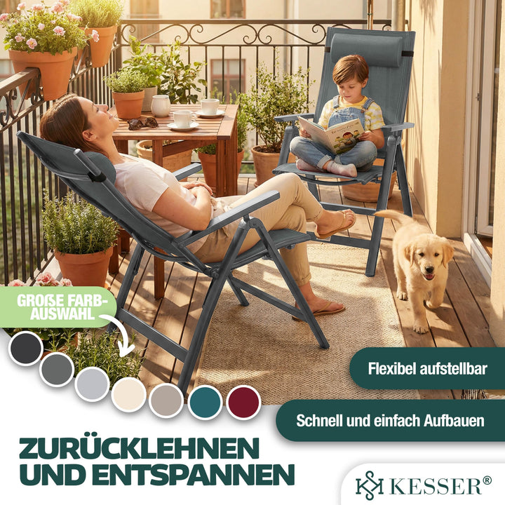 Gartenstuhl Hochlehner Aluminium 6er-Set klappbar mit Kopfkissen anthrazit - Bild 8