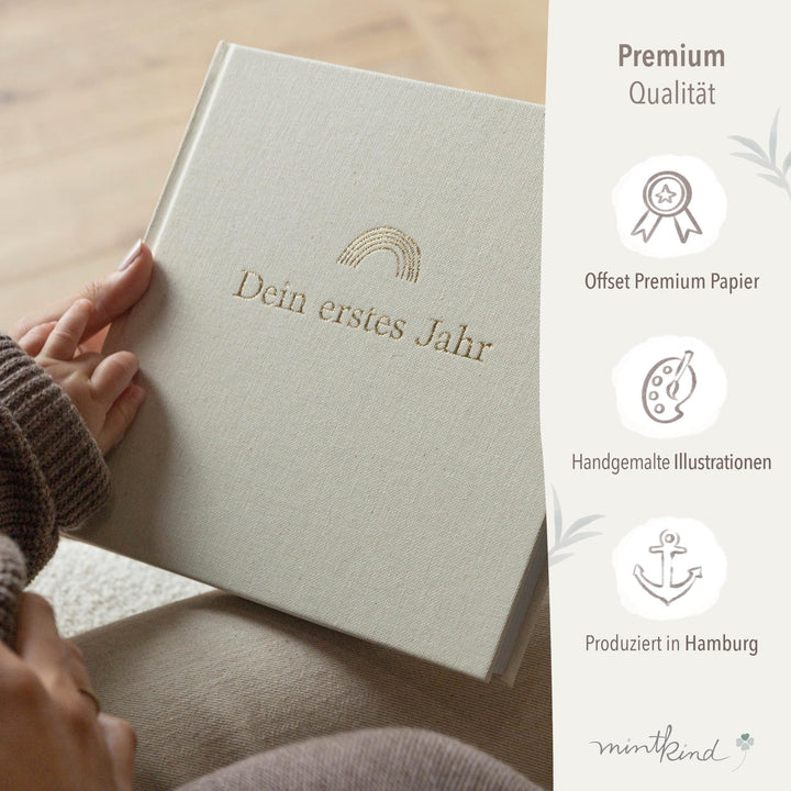 Babyalbum erstes Jahr Hardcover Beige Leinen 176 Seiten mit Sticker-Set - Bild 6