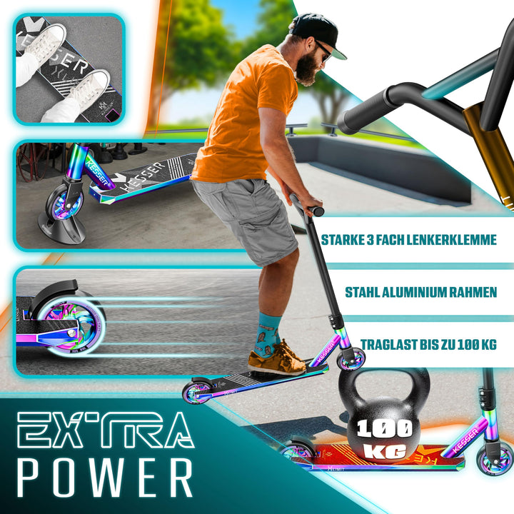 Stunt Scooter 360° Lenkung Aluminium 100mm PU-Räder ABEC 9 Rainbow - Bild 5