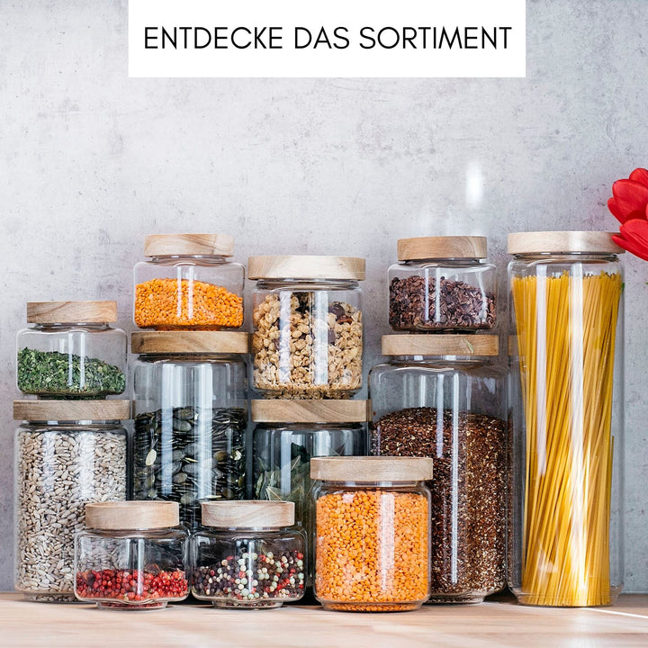 Gewürzgläser Borosilikatglas eckig 220ml 6er-Set mit Akazienholzdeckel - Bild 7