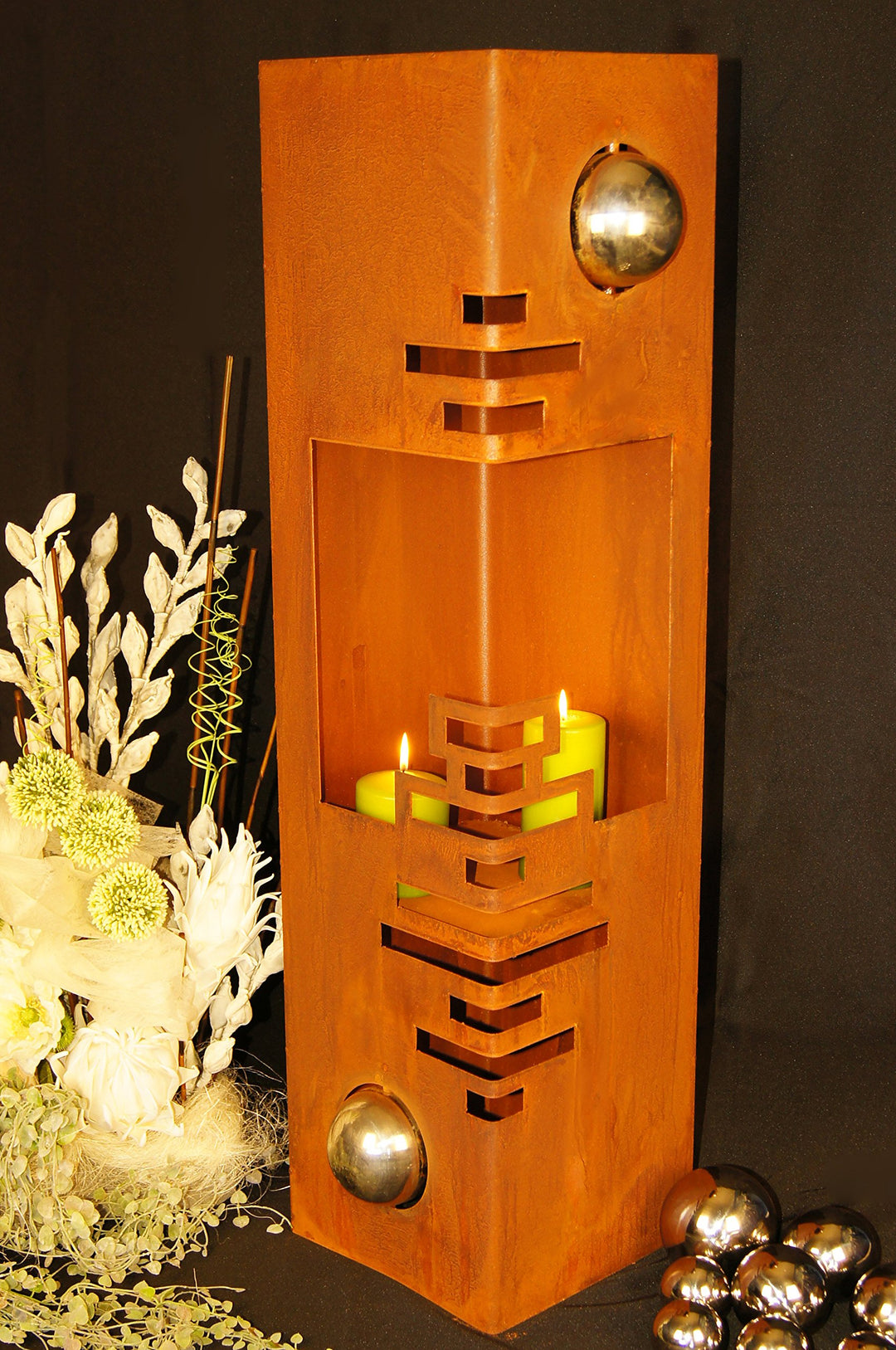 Feuersäule Edelrost Modern mit Edelstahlkugeln 25x25x100 cm - Bild 2