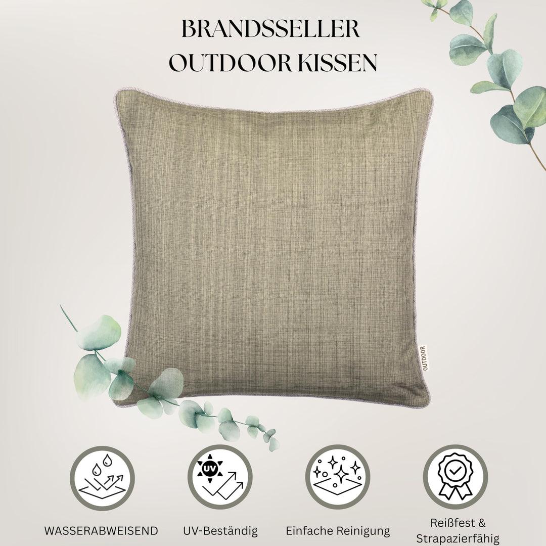 Outdoor-Kissen 4er Set 45x45 cm Leinenoptik wasserabweisend Taupe - Bild 4