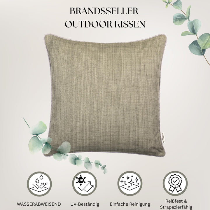 Outdoor-Kissen 4er Set 45x45 cm Leinenoptik wasserabweisend Taupe - Bild 4