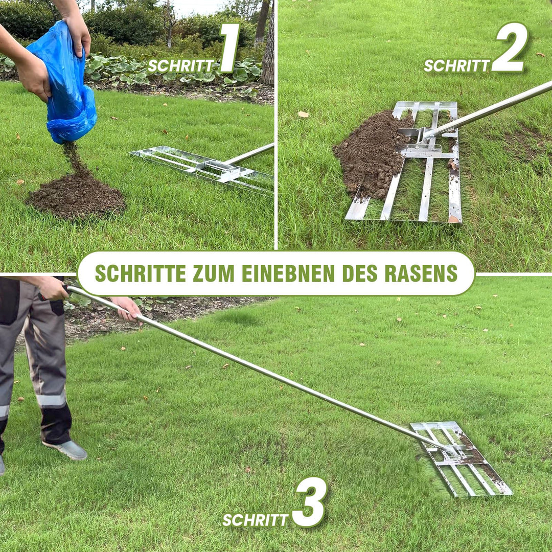 Rasen-Rakel Edelstahl 72x25 cm mit Teleskopstiel für Rasenpflege - Bild 6