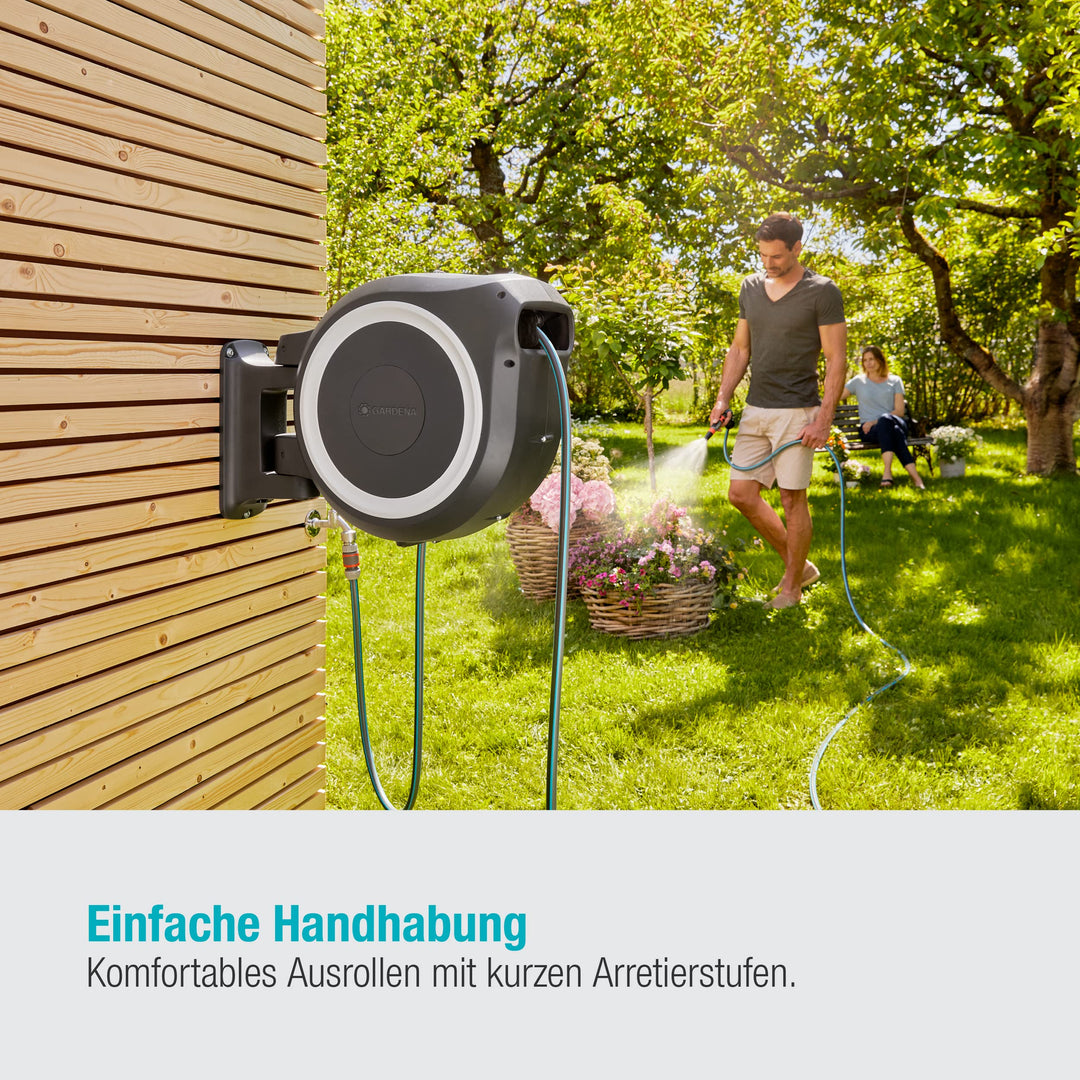Wand-Schlauchbox mit Aufrollautomatik 35m Schlauch fuer grosse Gaerten - Bild 2