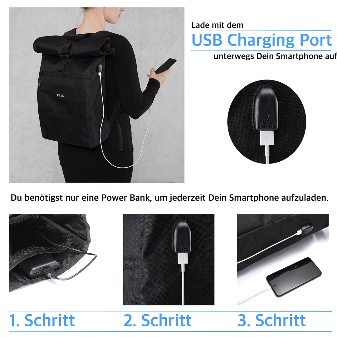 Rolltop Rucksack Damen 18-26 L mit USB &amp; Laptop-Fach 17 Zoll - Bild 3