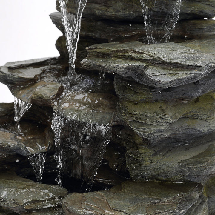 Gartenbrunnen Naturstein-Optik mit LED 3-stufig aus Polyresin - Bild 3