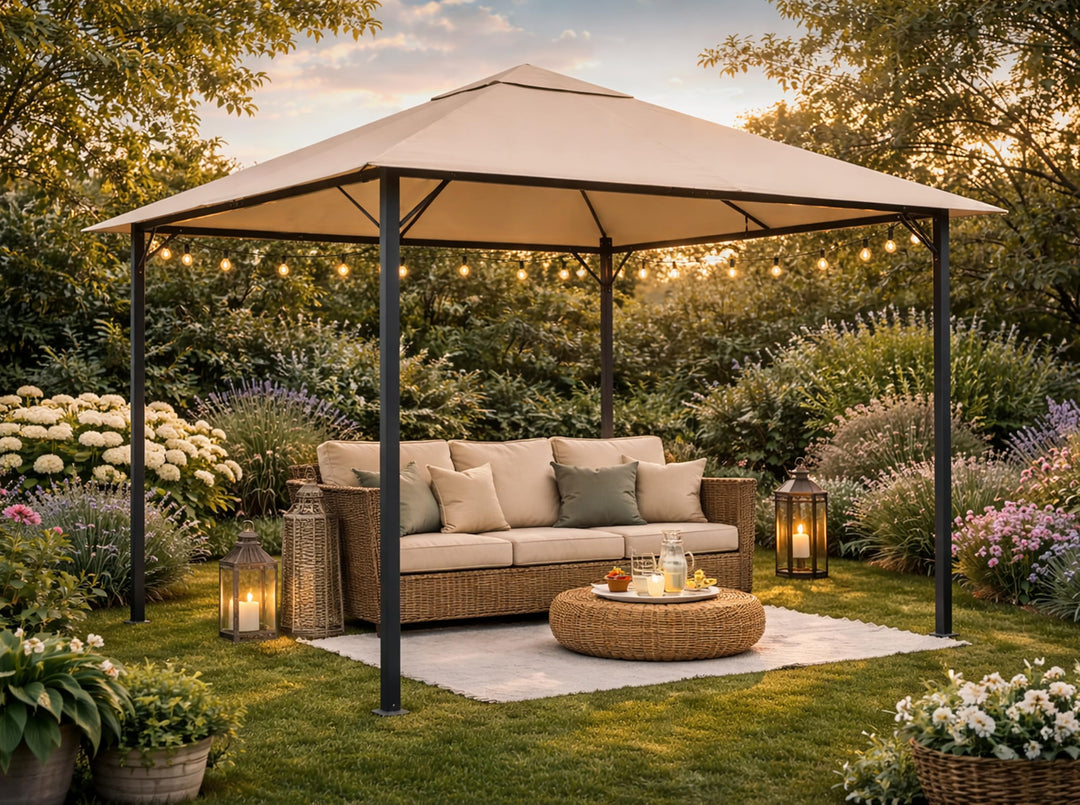 Pavillon Ersatzdach 3x3m Polyester wasserabweisend Sand/Beige - Bild 5