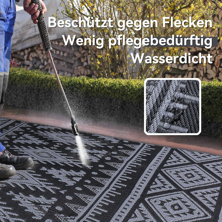 Outdoor Teppich wendbar 150x240 cm Schwarz/Grau geometrisch - Bild 3