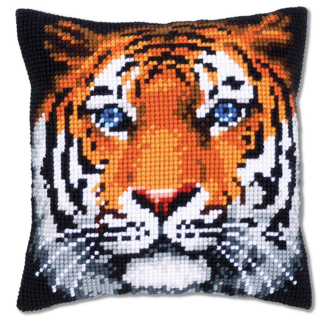 Kreuzstich Set Kissen Tiger vorgedruckt 40x40 cm für Anfänger