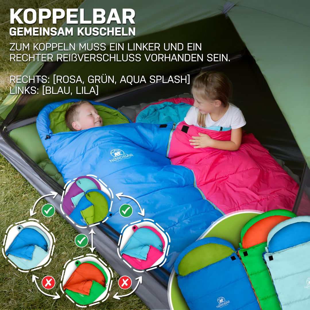 Kinderschlafsack 3-Jahreszeiten 175x70cm mit Kissenfach Camping - Bild 6