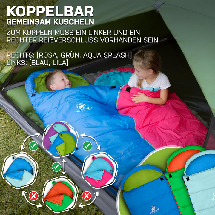 Kinderschlafsack 3-Jahreszeiten 175x70cm mit Kissenfach Camping - Bild 6